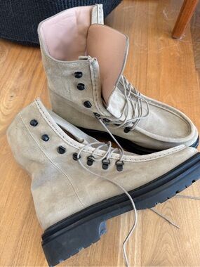 Legres Suede Lace-Up Ankle Boots in Beige - Women